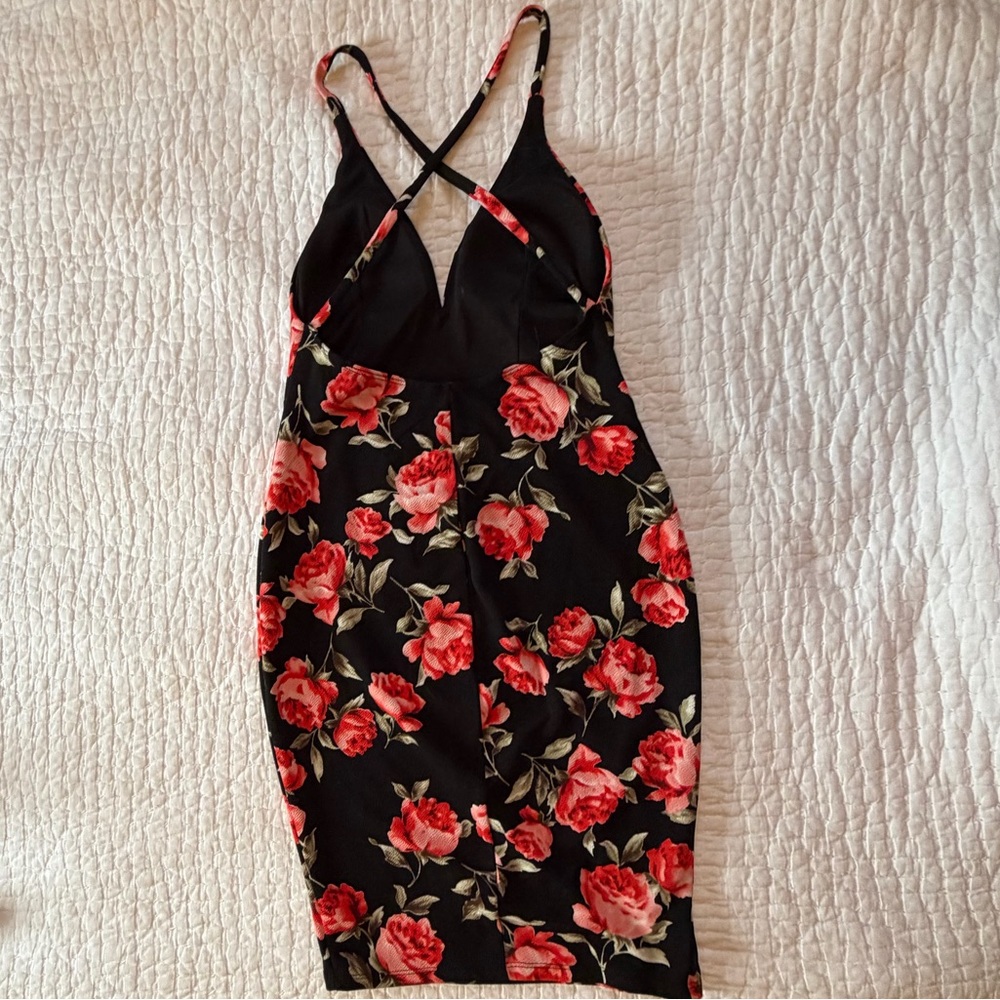 Cameo Black and Red-Pink Floral cross back Dress - Picture 3 of 5